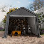 10x10ft Galvanized Steel Storage Shed  Outdoor Metal Garden Tool Shed  Waterproof Utility Storage | Medium | Dark Grey