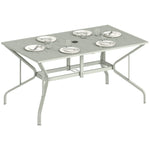 Outsunny Garden Dining Table With Steel Frame And Slatted Top, Light Grey