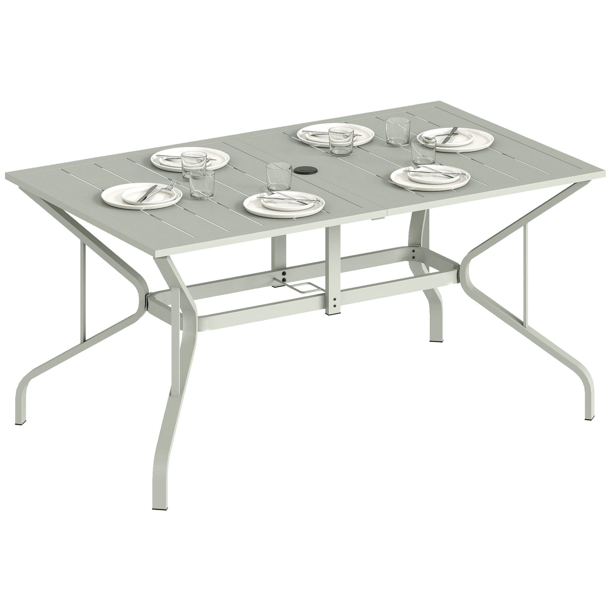 Outsunny Garden Dining Table With Steel Frame And Slatted Top, Light Grey