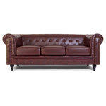 Chesterfield Scroll Arm Faux Leather Sofa 3 Seater | Brown