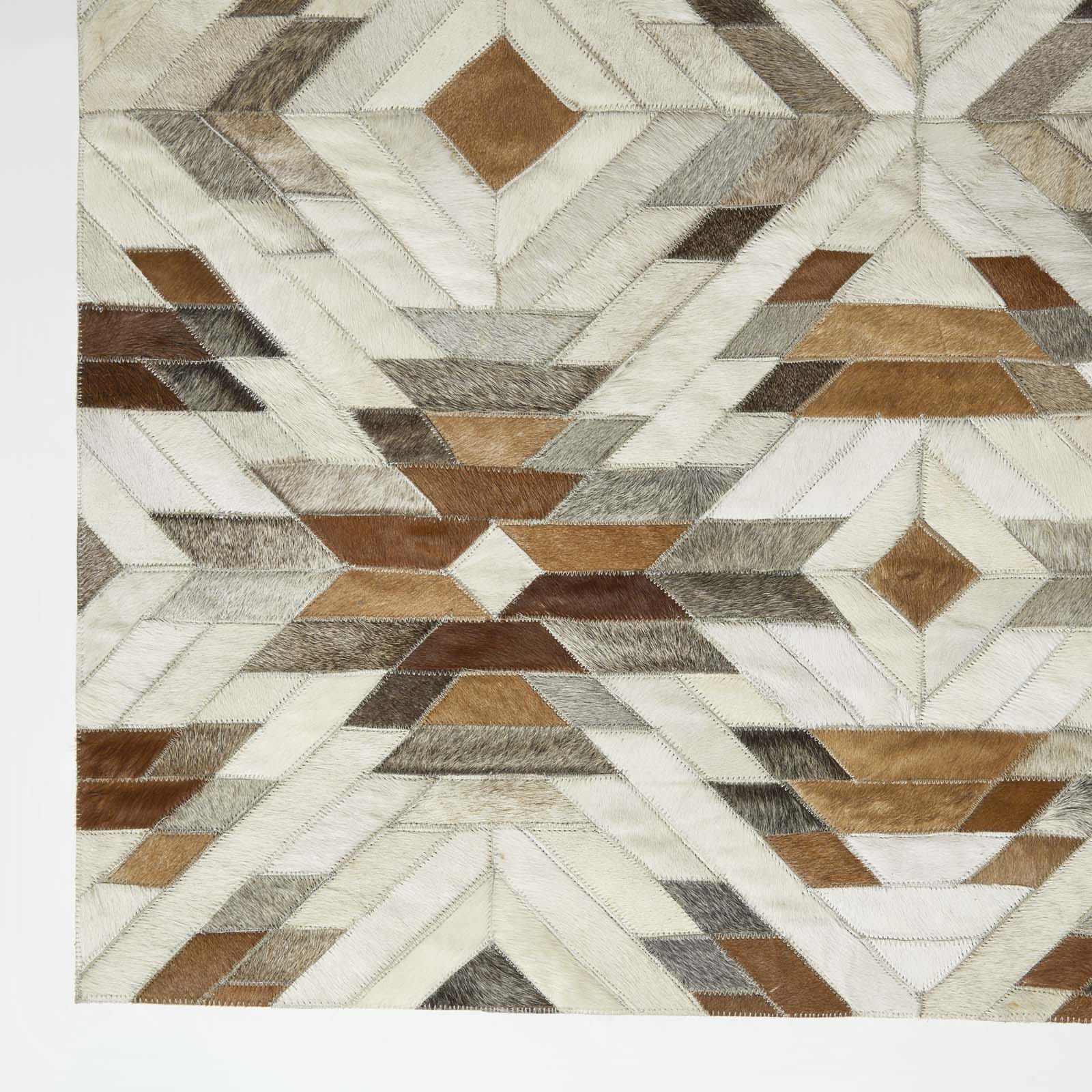 Geometric Leather Rug, 90 X 150 Cm | 150cm x 95cm | Cream & Brown