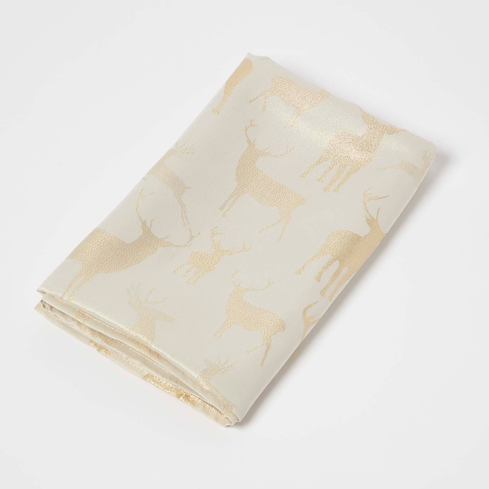 Sparkling Stag Pattern Christmas Table Cloth | 132 x 178cm | Gold
