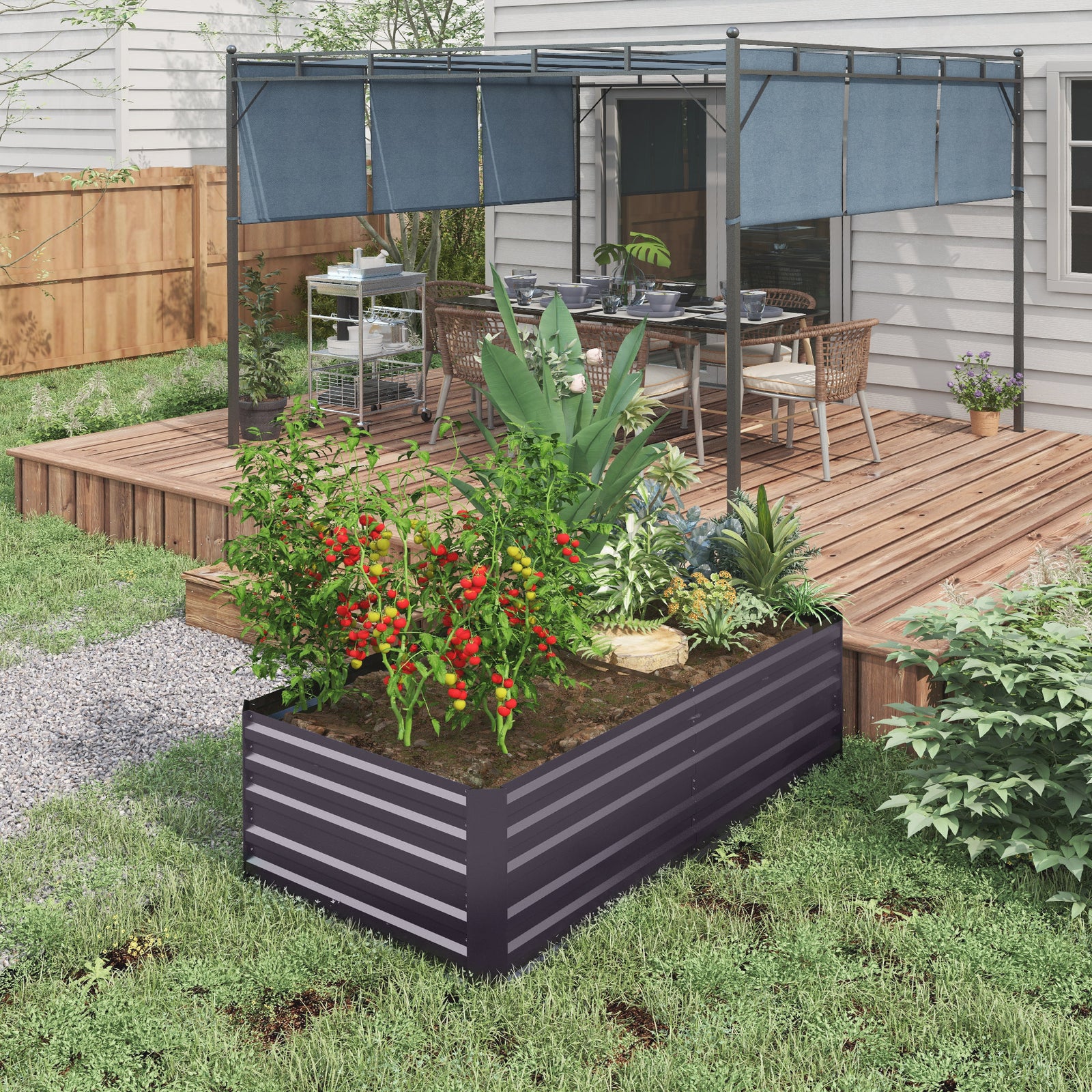 Steel Raised Bed Planter Rods 180 X 90 X 59 Cm | Dark Gray