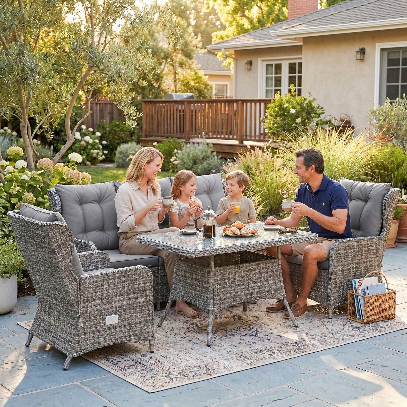 Outsunny 4 Piece Rattan Garden Furniture Set With Cushions, Grey