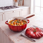 Enamelled Cast Iron Pumpkin Dutch Oven With Lid And Handles | Red