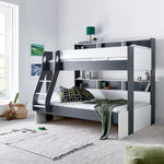 Oliver Triple Sleeper Storage Bunk Bed With Drawer With Memory Foam Mattresses | Small Double | Grey & White