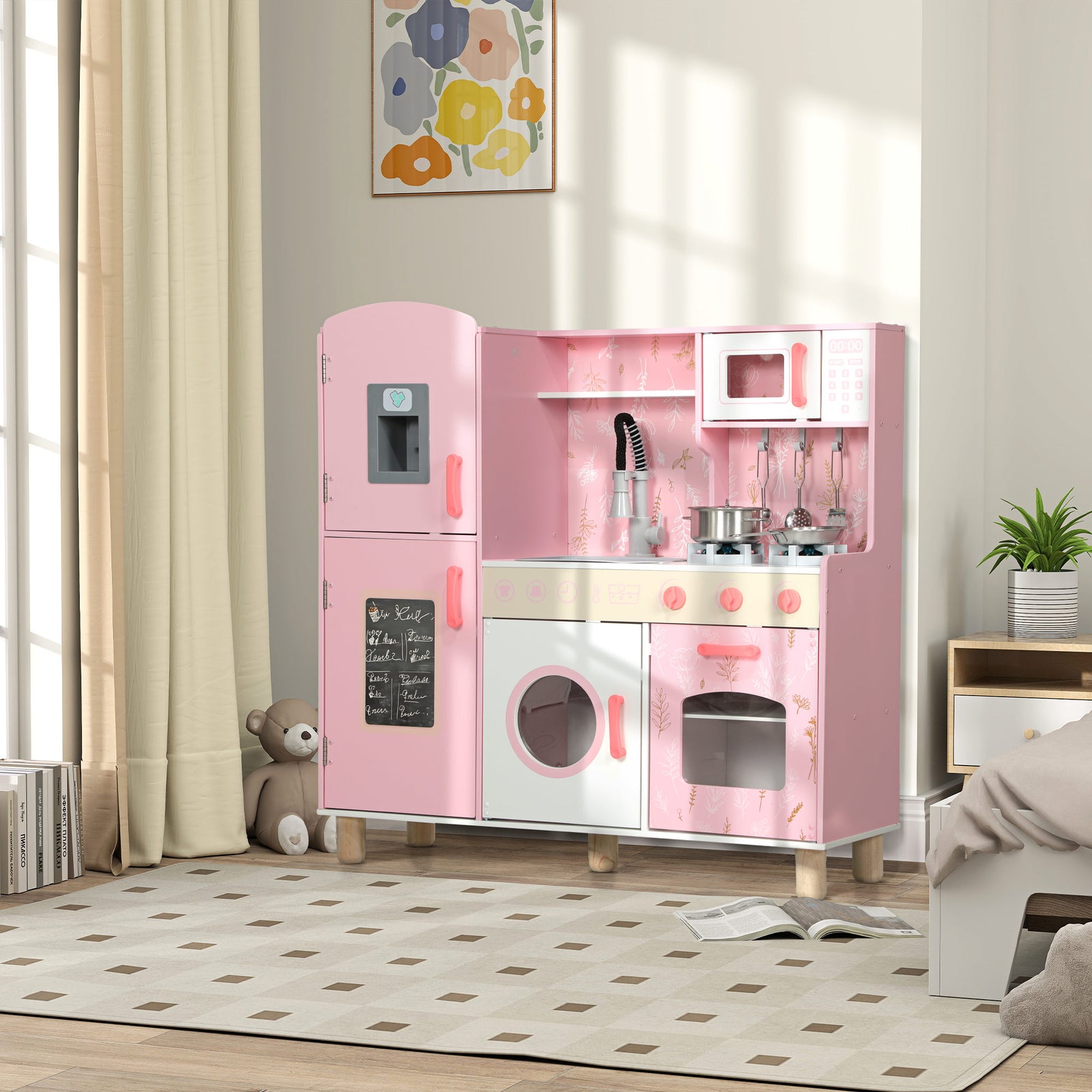Aiyaplay Play Kitchen Kids Kitchen Set With Lights And Sounds - Pink