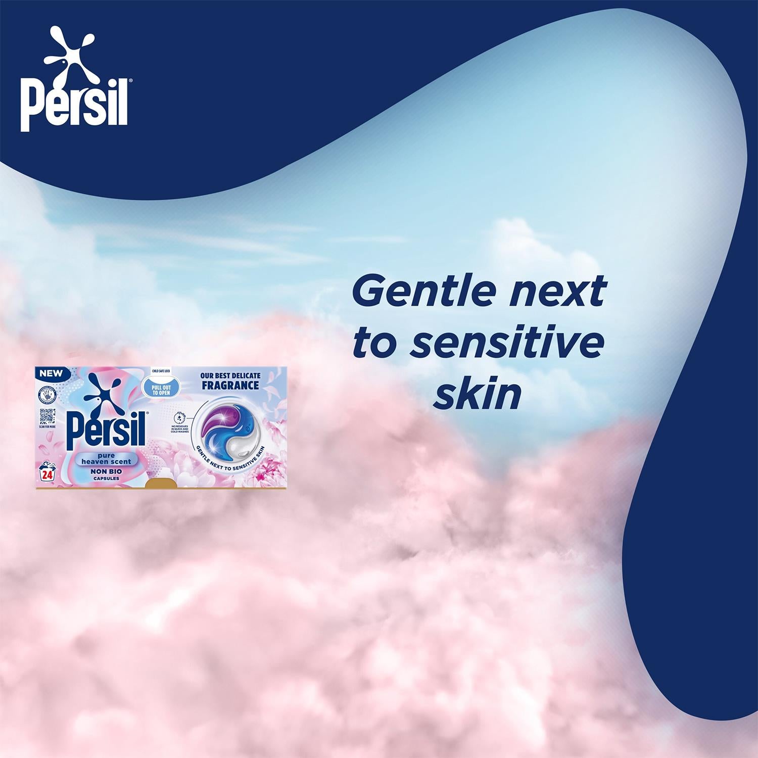 Non Bio Washing Capsules Pure Heaven Scent Stain Removal 24 Washes, 3 Pk