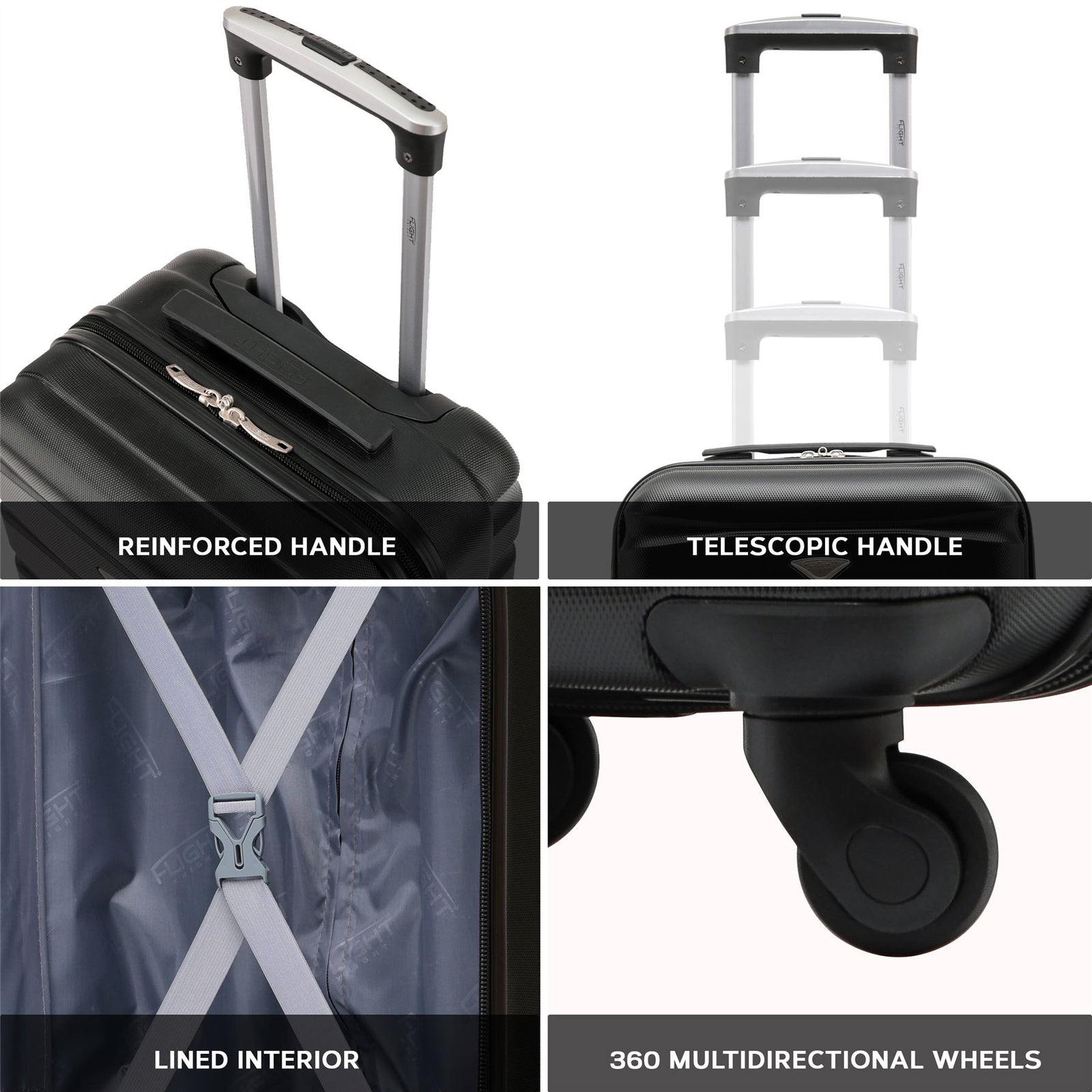 55x35x25cm Lightweight Suitcase - Cabin Carry On - Hard Shell - 4 Wheels Overhead Luggage | Cabin | Black