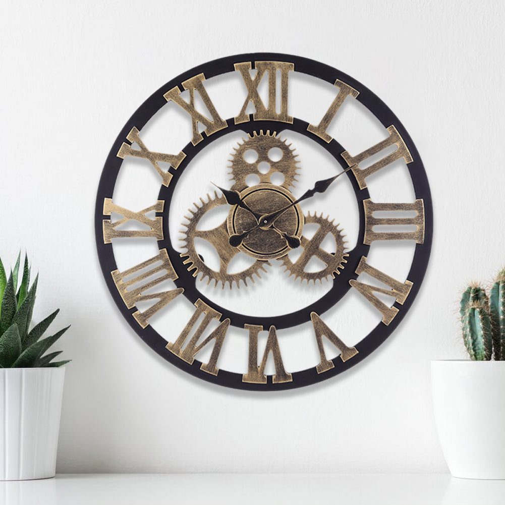 Industrial Large Retro Silent Wall Clock For Home Decor | Gold