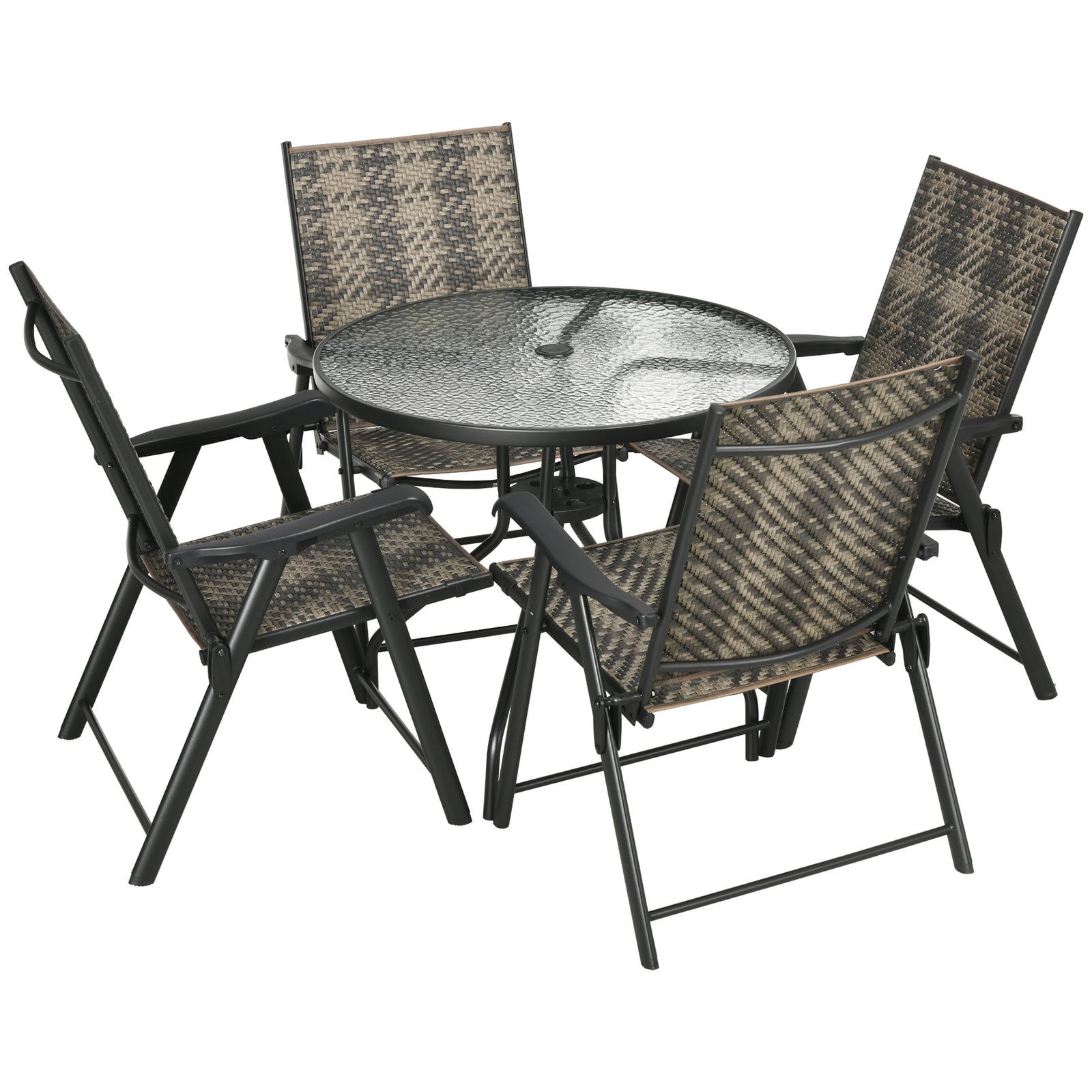 5 Pieces Pe Rattan Set W/ Hole & Folding Chair