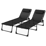 2 Pcs Beach Chaise Lounge 4 Adjustable Positions | Set of 2 | Black