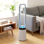 HOMCOM Bladeless Tower Fan With 45° Oscillating, Led Lights, 3 Speeds, White