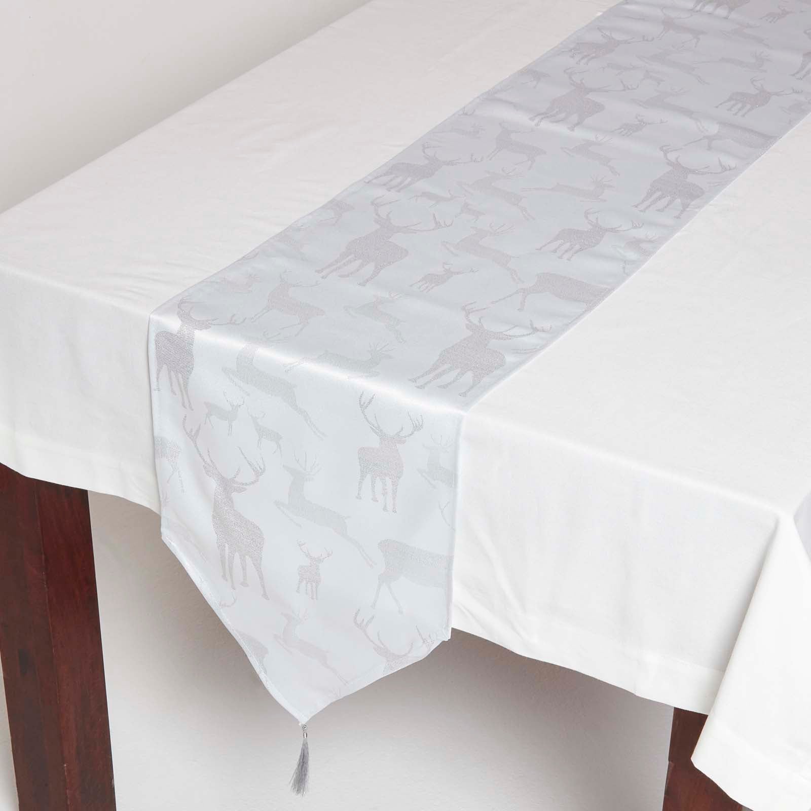 Silver Stag Christmas Table Runner Large, 33 X 244 Cm