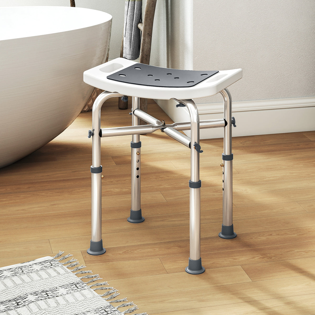 HOMCOM Adjustable Shower Stool With Foot Pads For Elderly Disabled