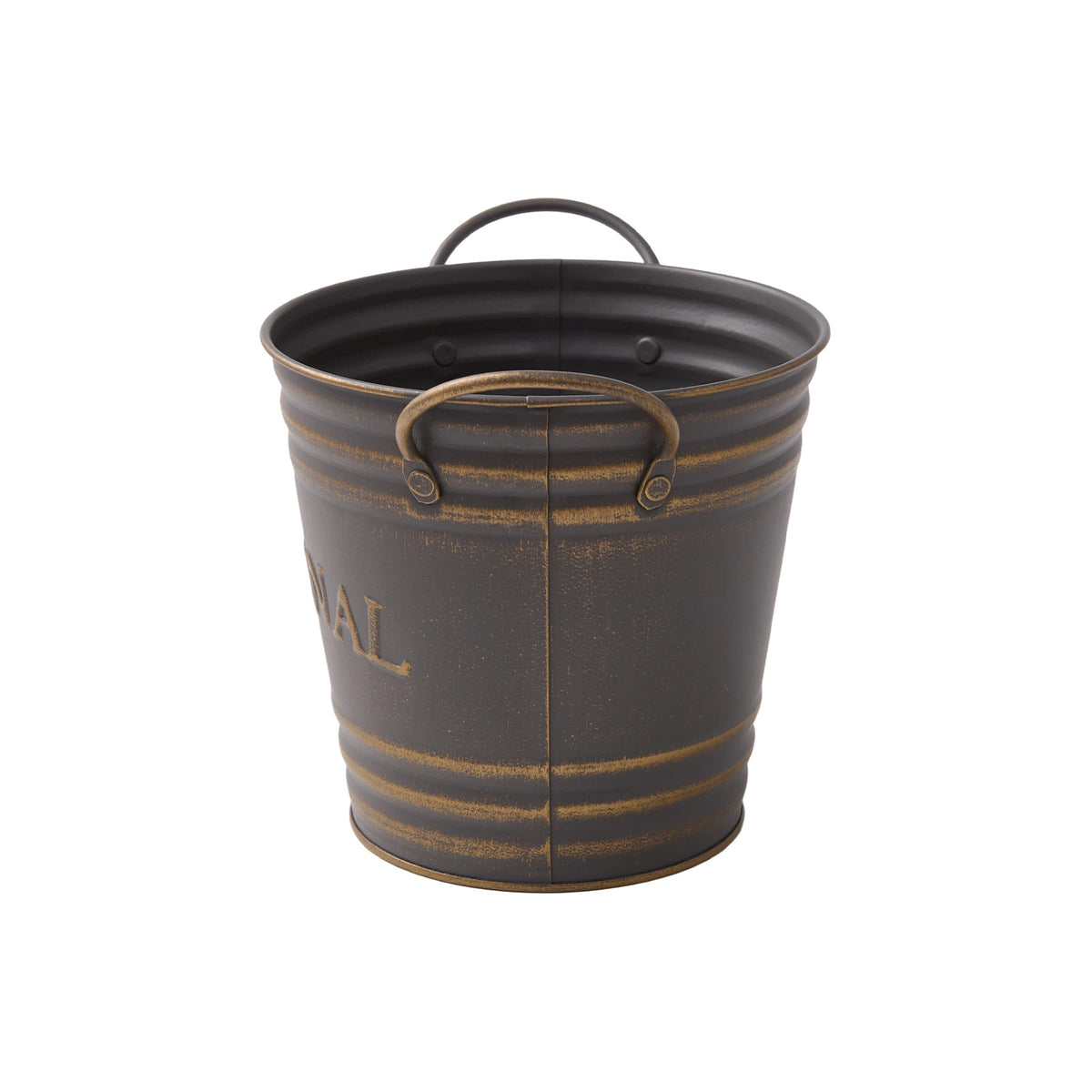 2-piece Retro Metal Plant Pot Set With Wooden Handle | Set of 2 | Slate Grey