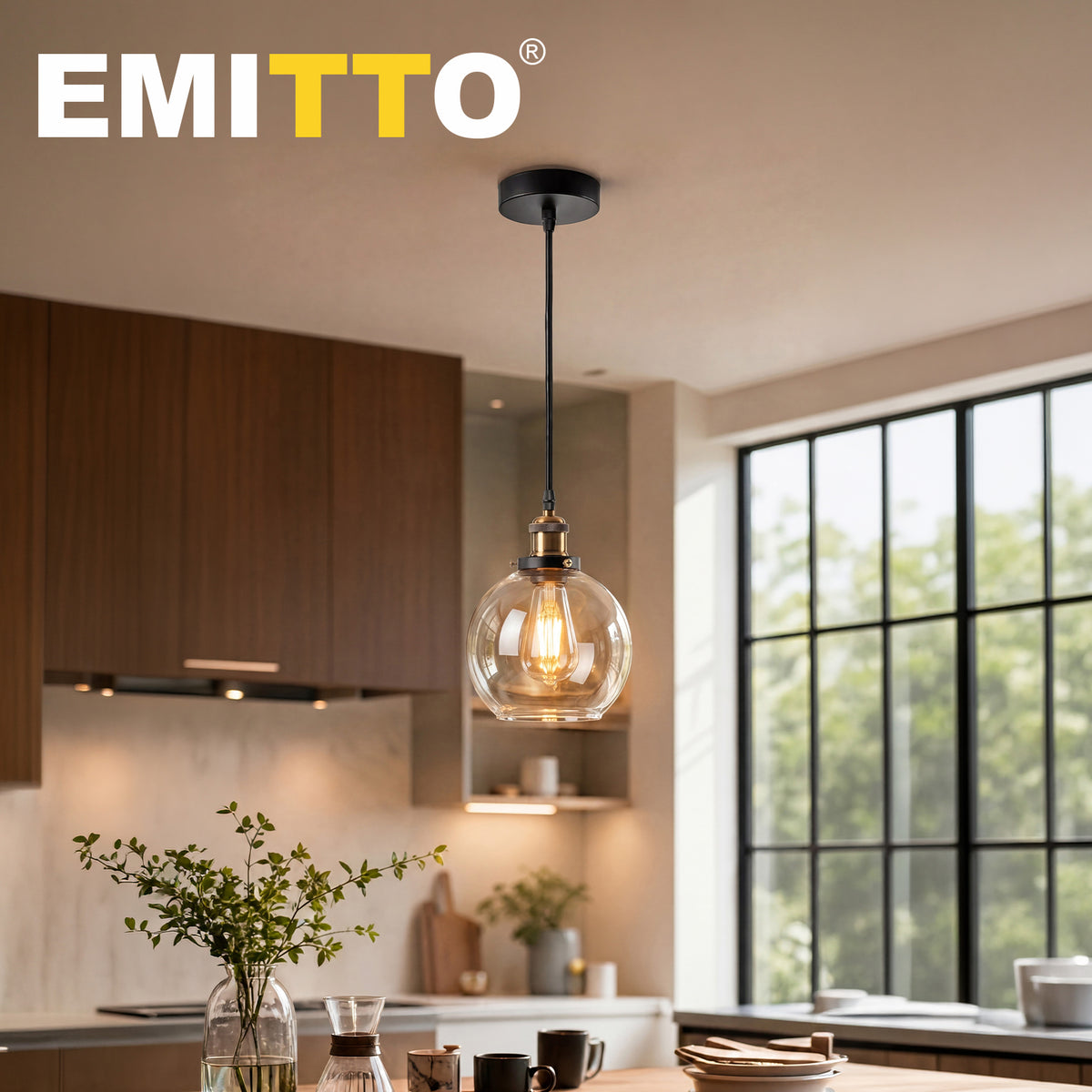 Emitto Ceiling Pendant Light Retro Industrial Glass Lampshade Adjustable Cable