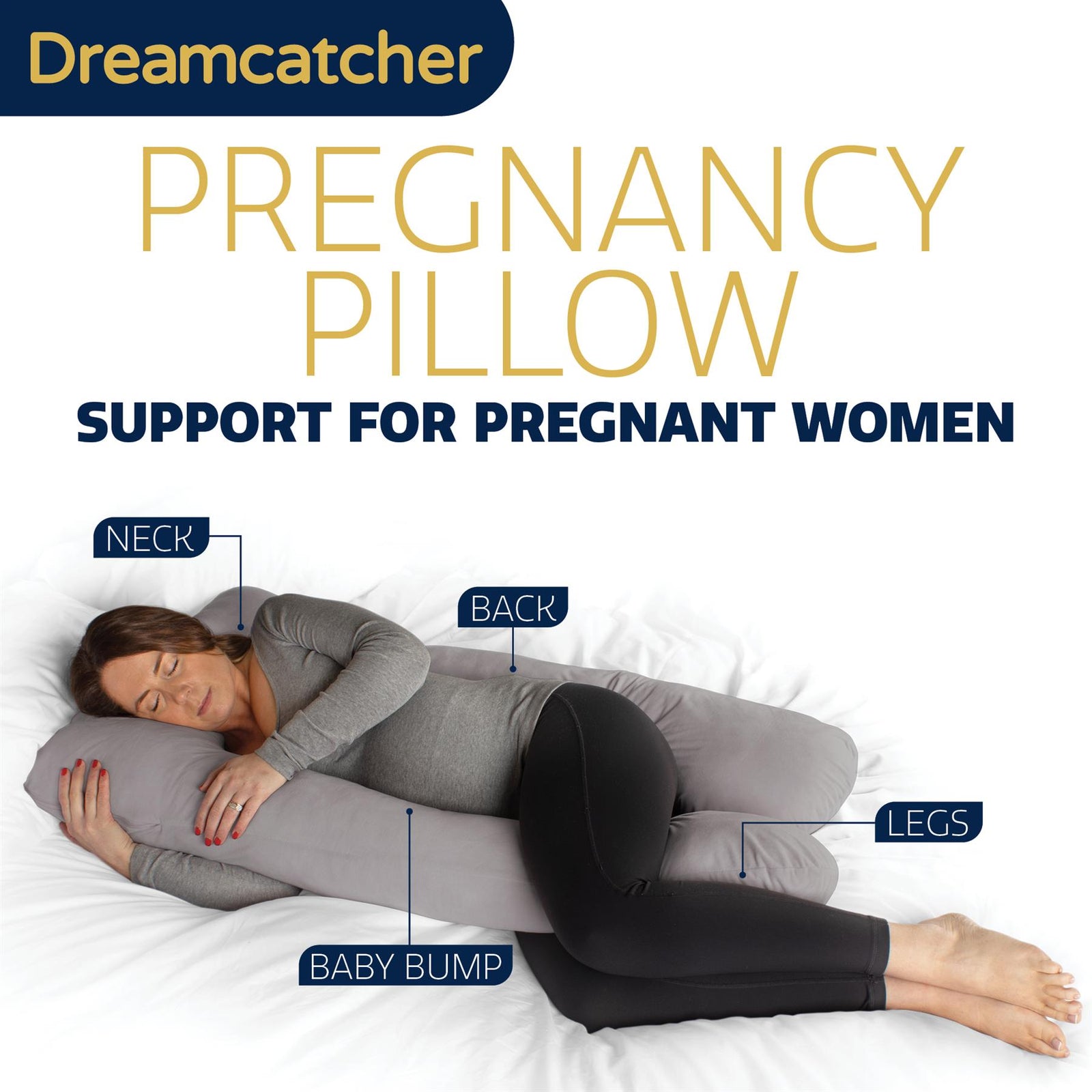 U Shaped Pregnancy Pillow, Maternity Cushion Machine Washable & Removable Velvet Cover | U Shape | Grey