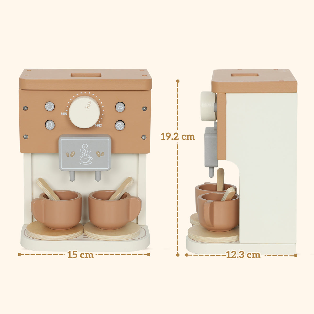 AIYAPLAY Kids Wooden Coffee Machine Toy, Pretend Role Play Toy