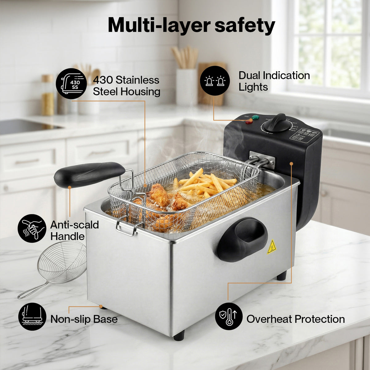 Spector Deep Fat Fryer 3l Electrical Stainless Steel Removable Frying Basket