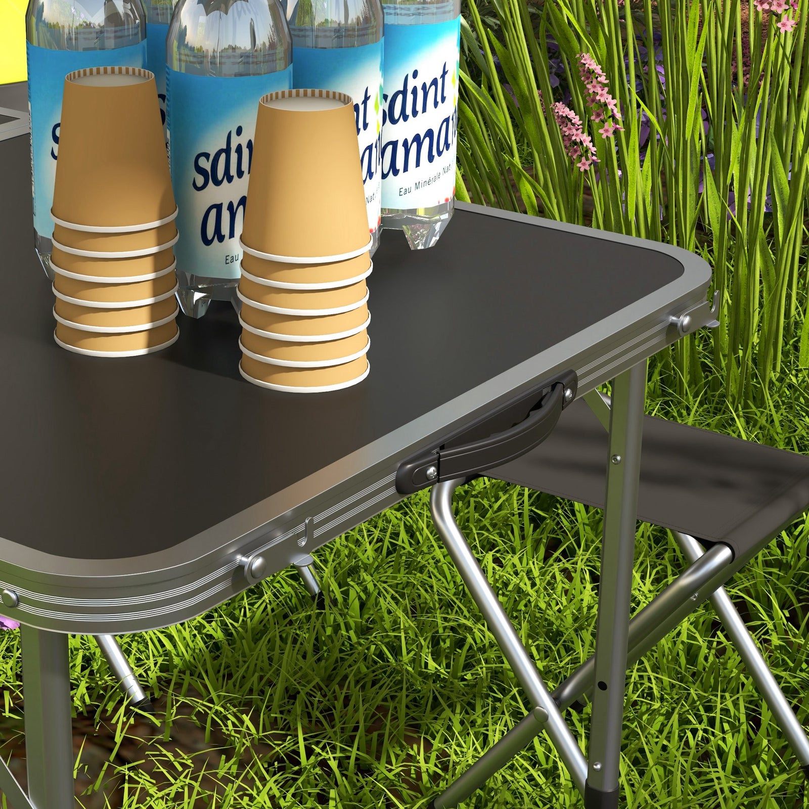 4ft Folding Picnic Table And Chairs, Portable | Black