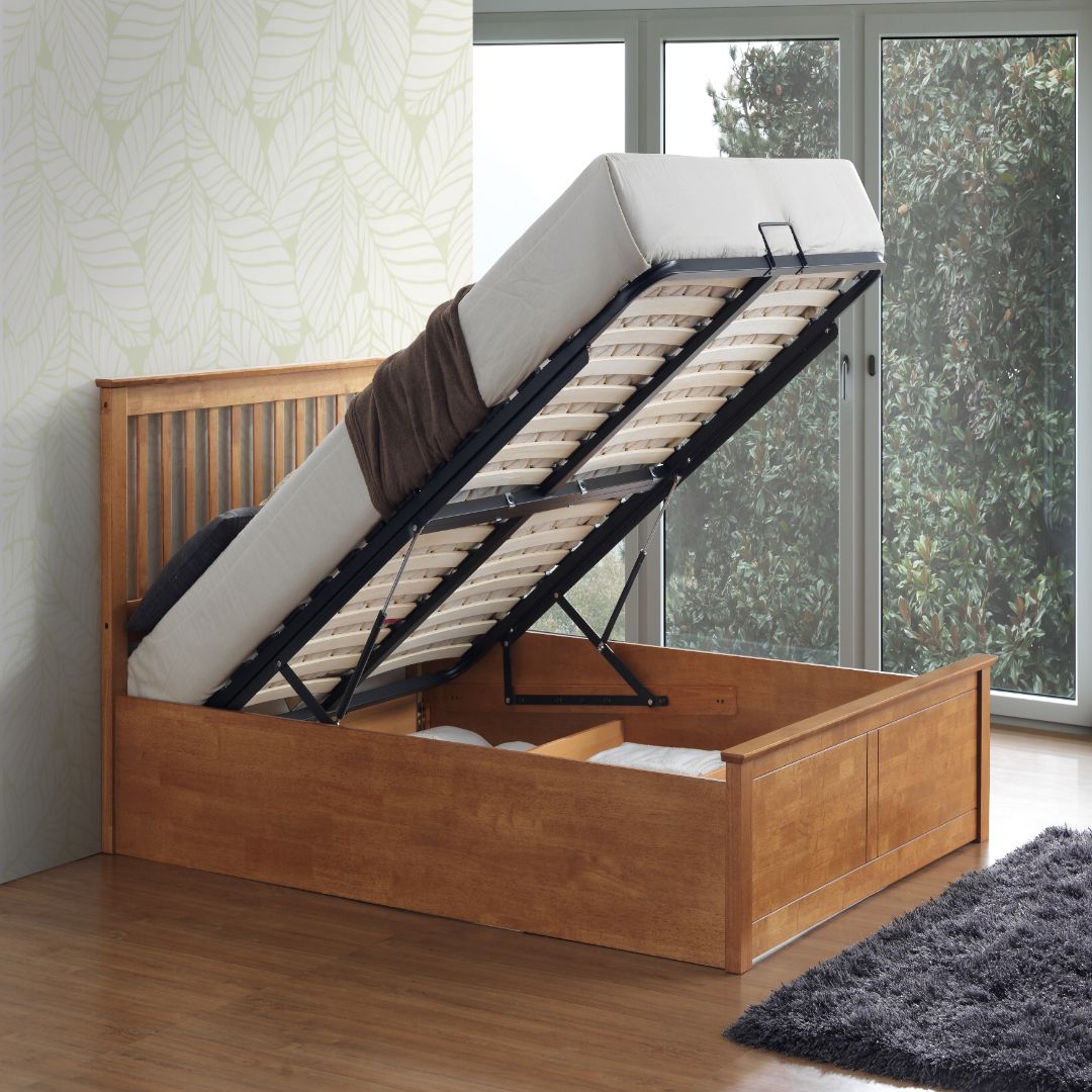 Malmo Wooden Ottoman Bed | Double | Oak