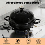 Cast Iron Enamelled Dutch Oven Bread Baking Pot Casserole Dish Round 24cm | Black