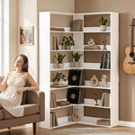 7 Tiers Corner Bookshelf, L-shaped | White