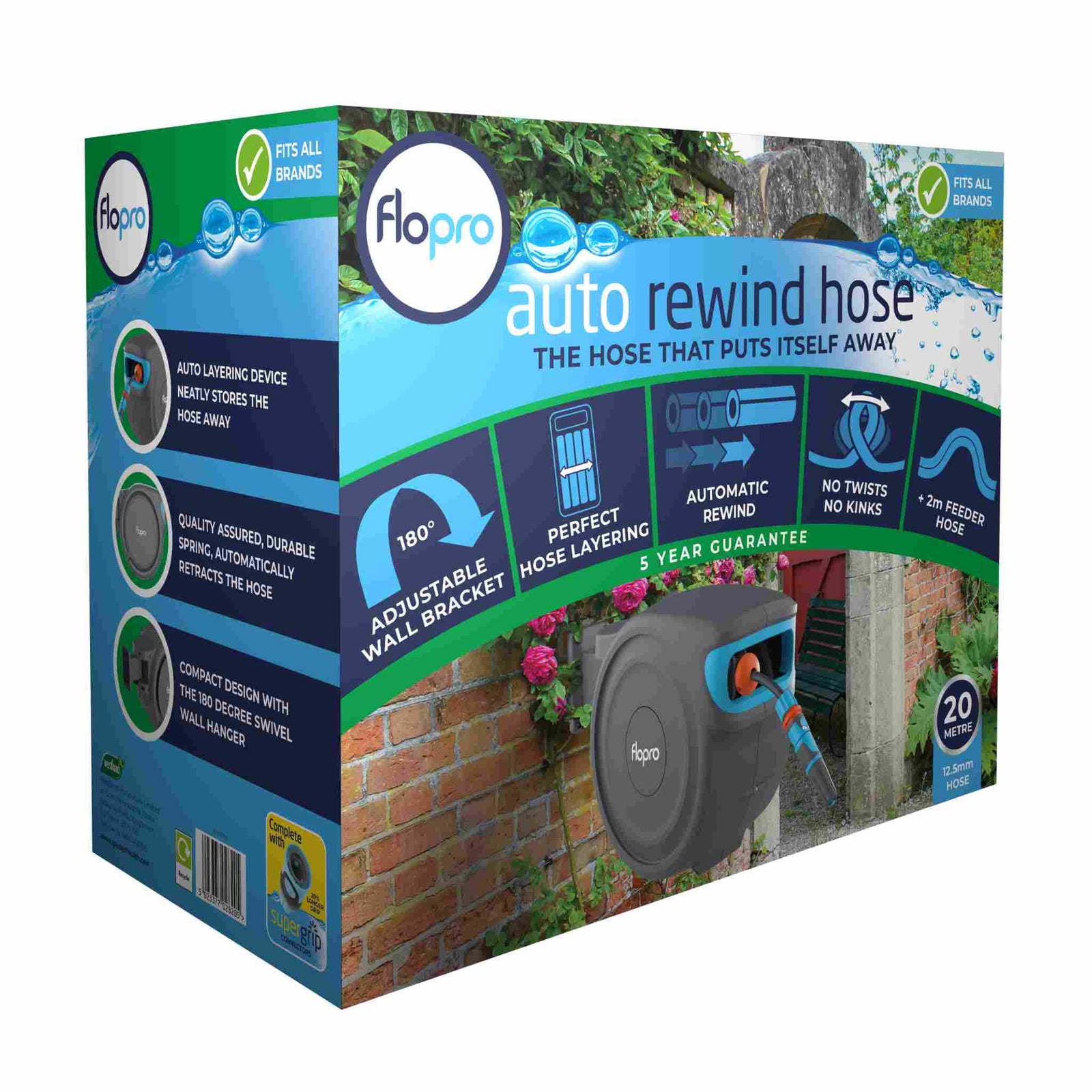 Auto Rewind Hose Reel 20m Kink-free With 180° Swivel Wall Mount | Grey