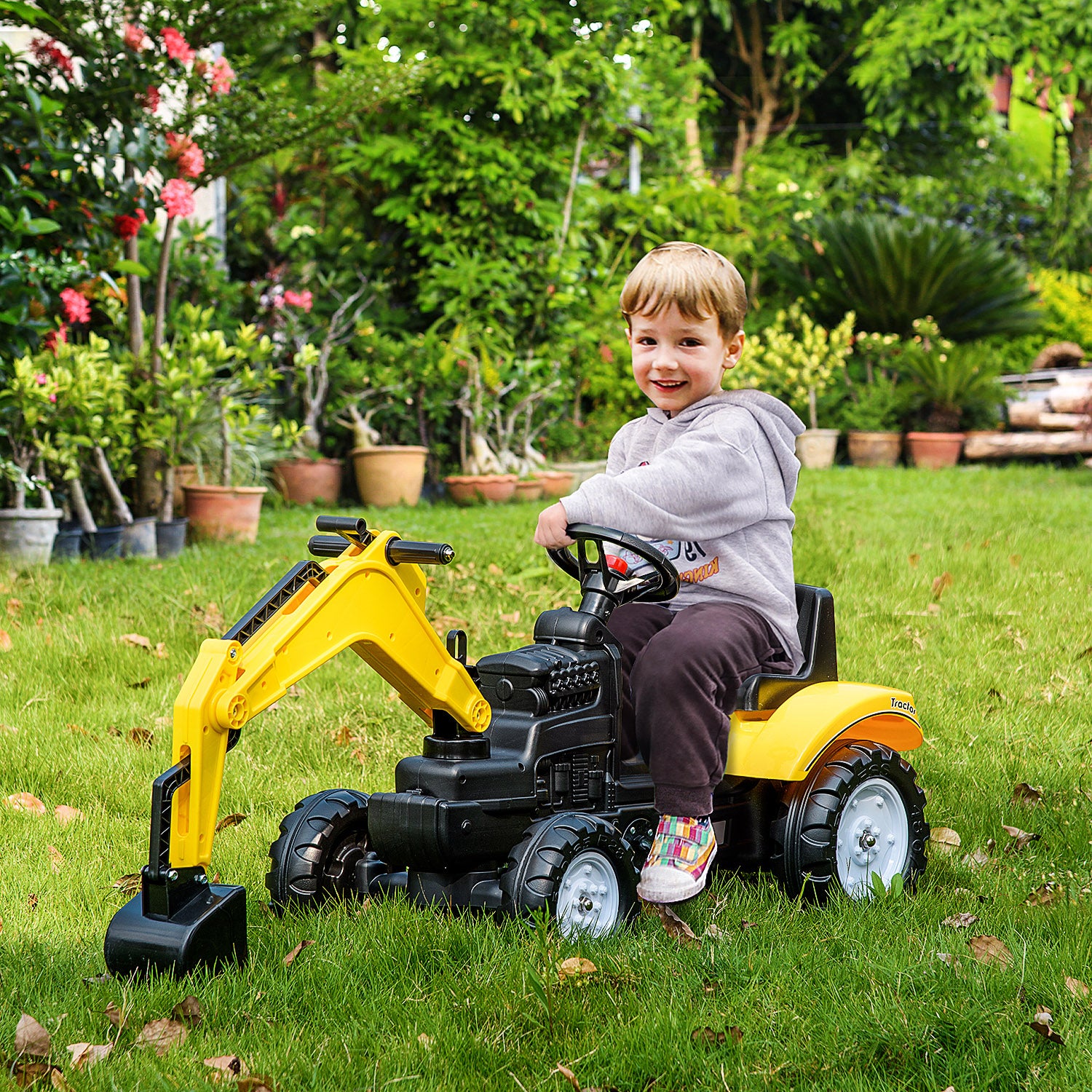 Kids Ride On Digger Pedal Go Kart Play Construction Car For 3 - 6 Years
