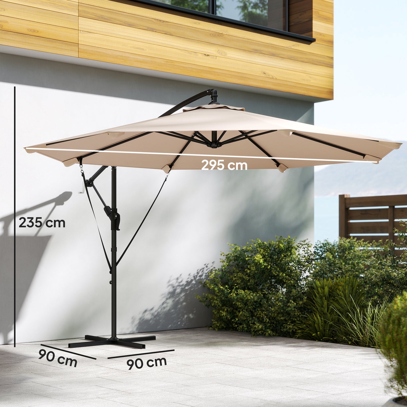 3 M Cantilever Parasol, Offset Umbrella With Cover And Wind Ropes | Khaki