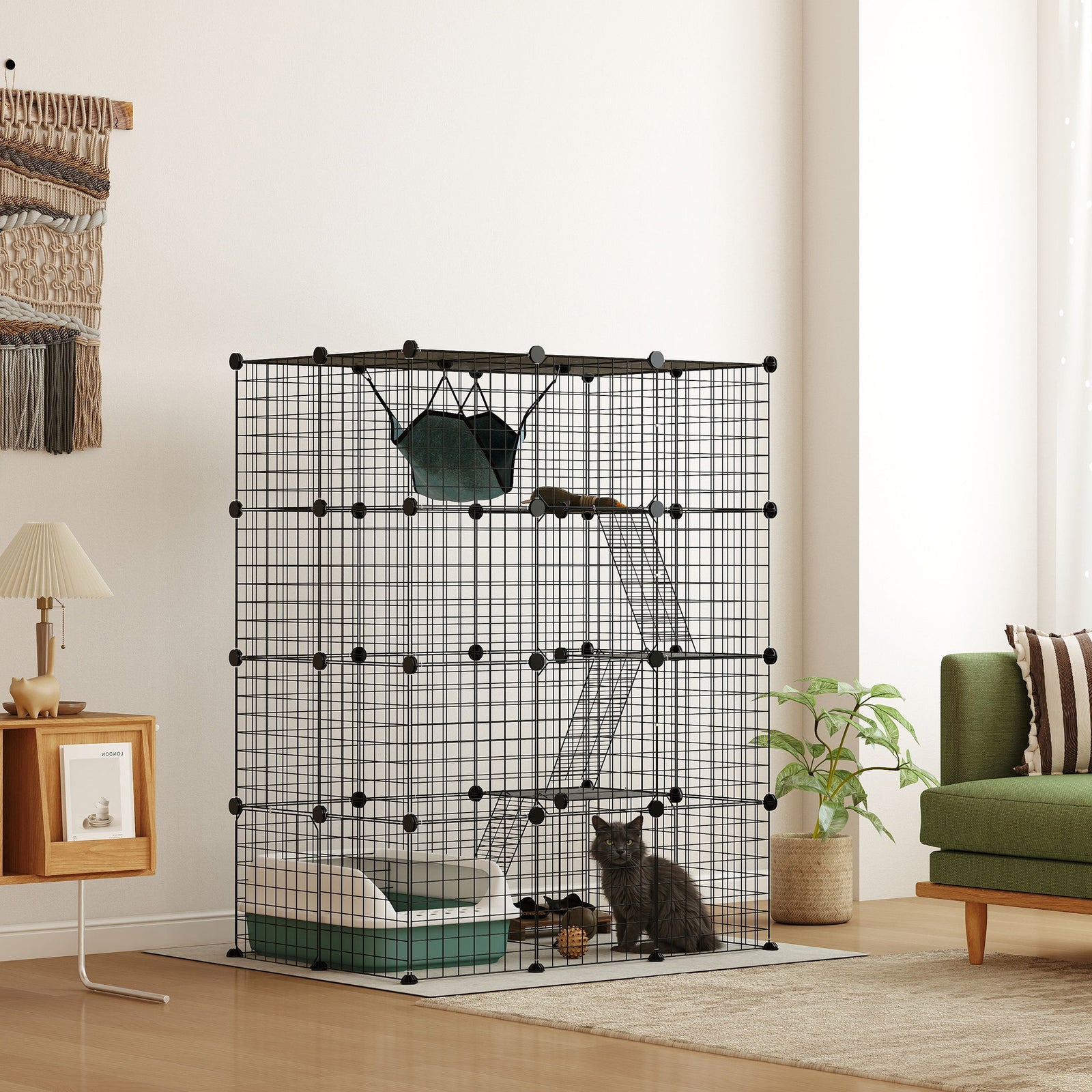 Large Cat Cage Indoor Cat Enclosure, 4-tier Diy Cat Playpen With Hammock, Ramps