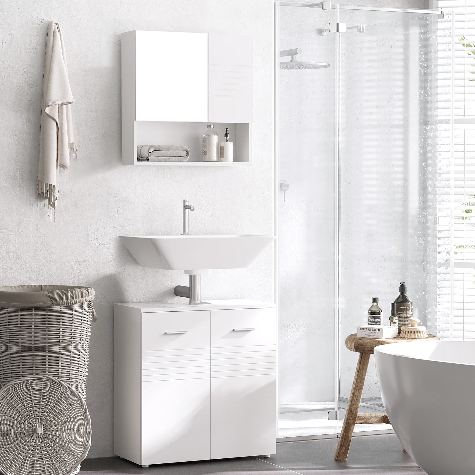 Bathroom Pedestal Under Sink Cabinet Storage Shelf