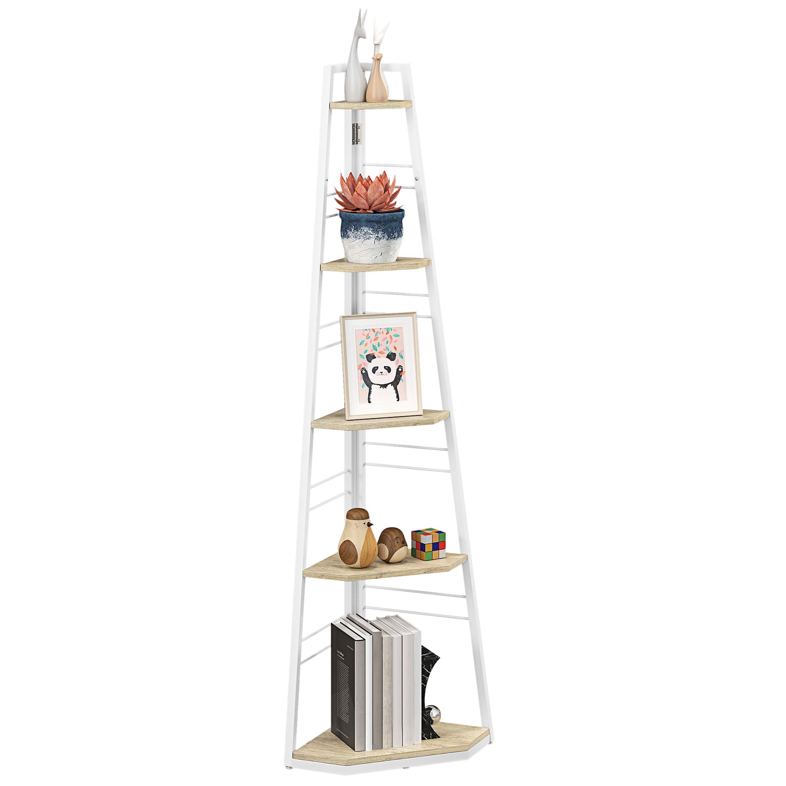 5-tier Corner Shelf, Shelving Unit With Adjustable Feet | One Size | Natural