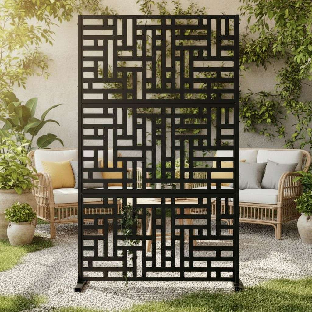 Metal Outdoor Privacy Screen 90cm X 180cm - Maze | 180cm x 90cm | Black