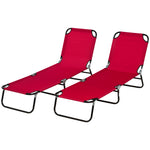 Folding Sun Loungers Set Of 2 With Adjustable Backrest | Red