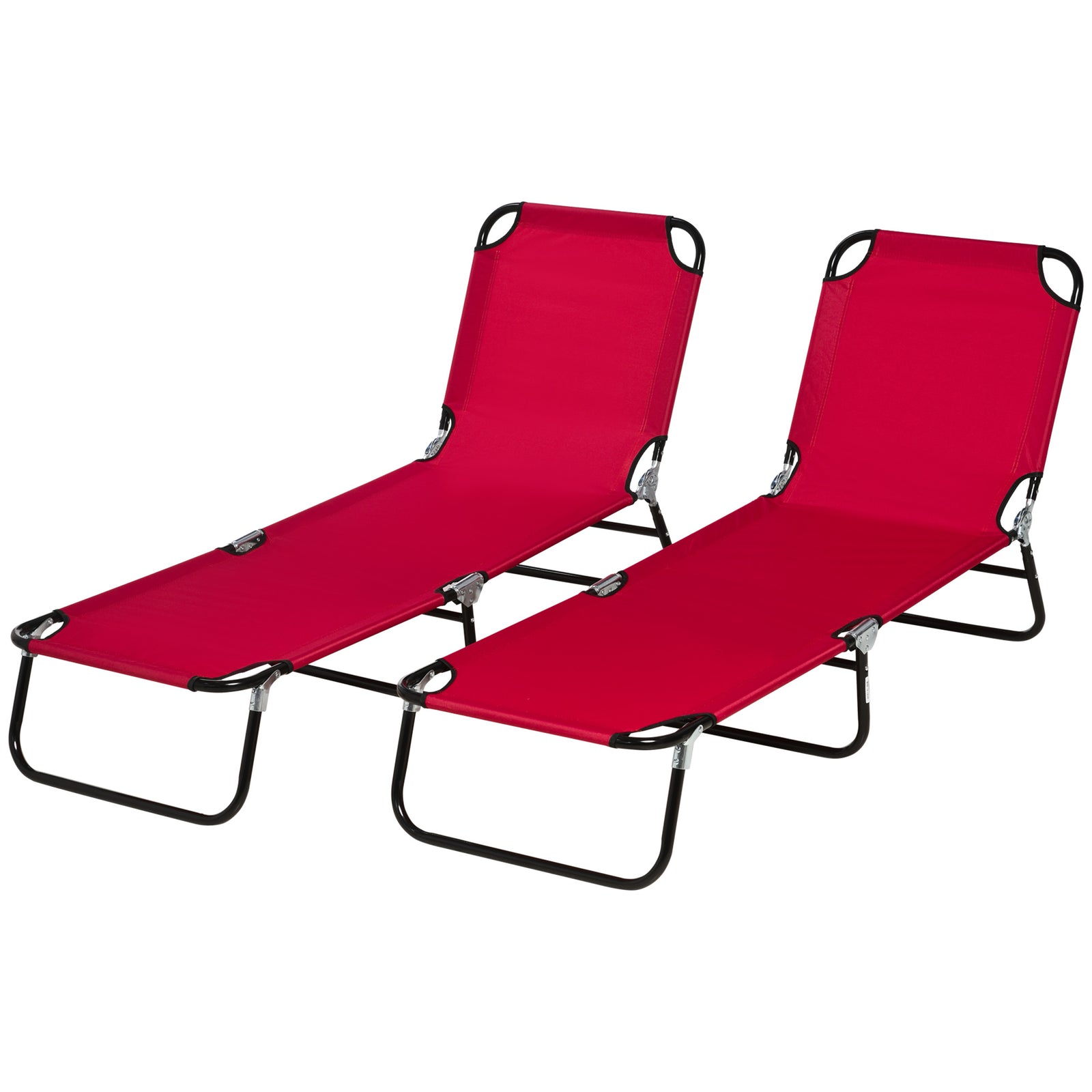 Folding Sun Loungers Set Of 2 With Adjustable Backrest | Red