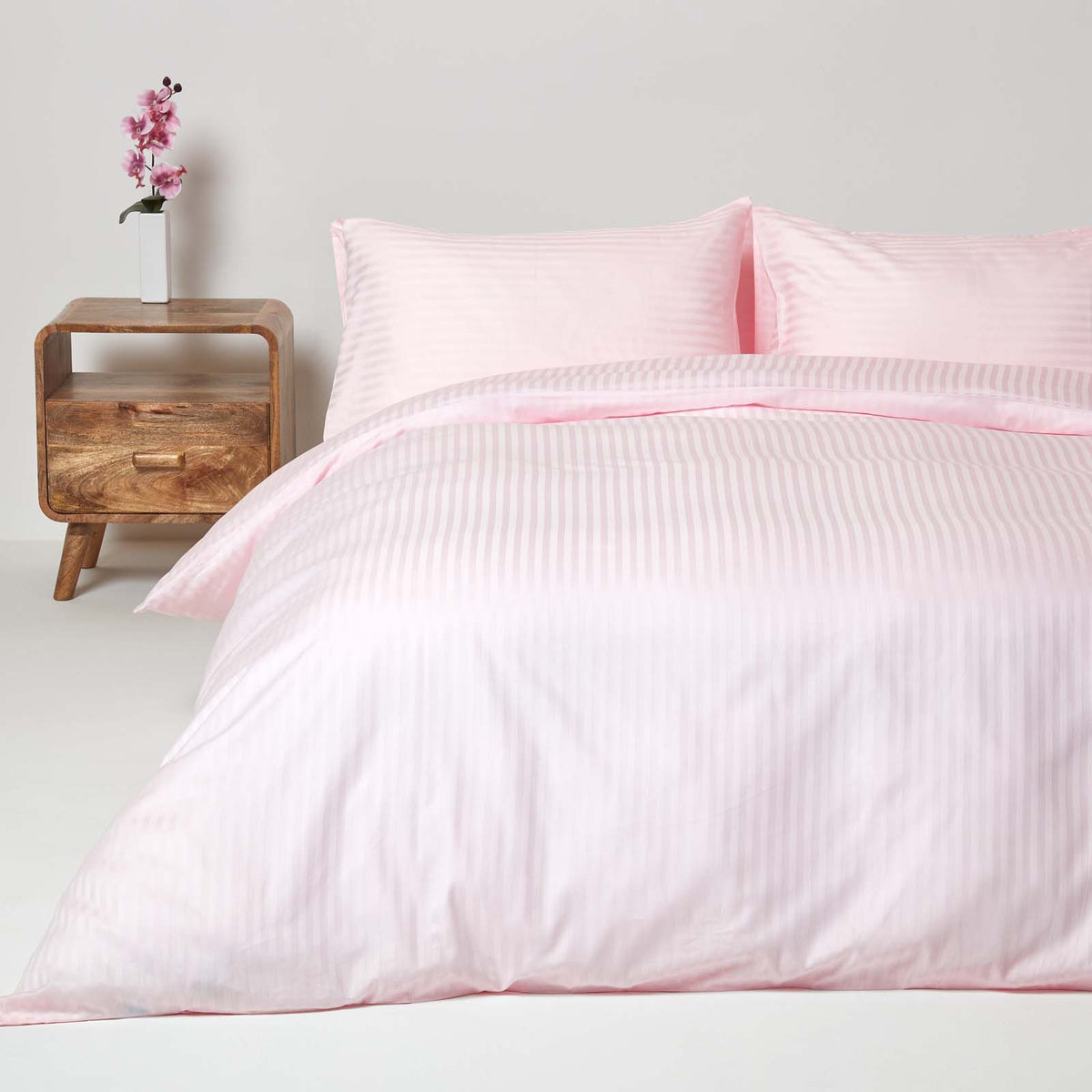 Egyptian Cotton Stripe Duvet Cover With Pillowcase, 330 Tc | King | Pink