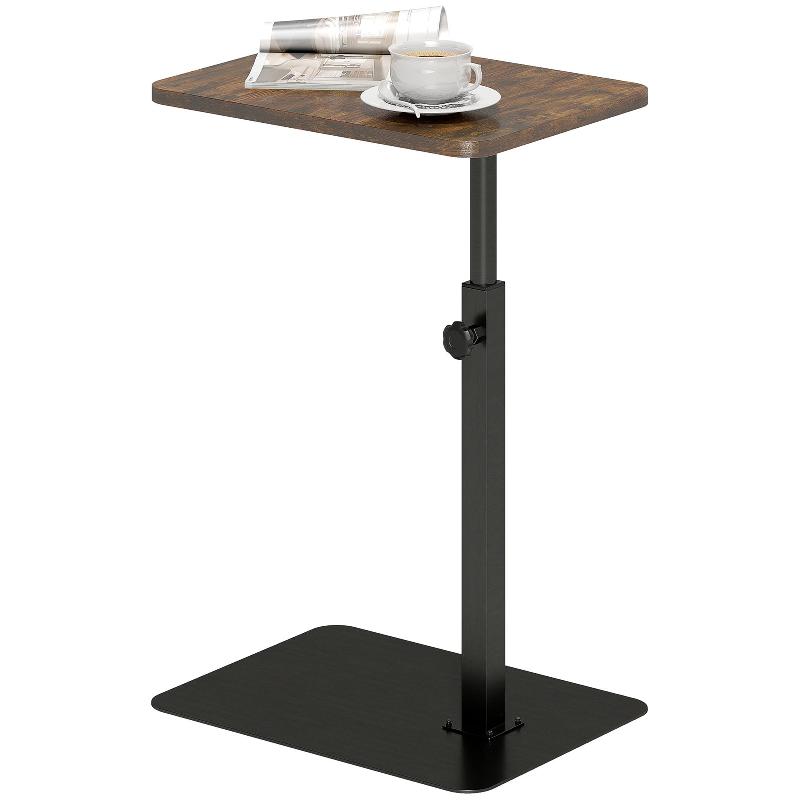 HOMCOM Side Table, C Shaped End Table With Adjustable Height And Metal Base