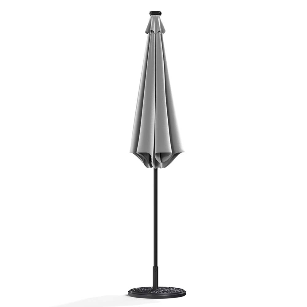 3m Solar Led Patio Umbrella, Outdoor Parasol With 16 Led Tubes, Crank Lift & Push Button Tilt With Cement Base | One Size | Light Grey