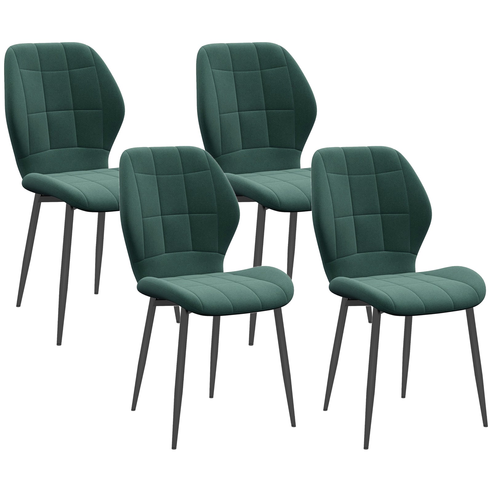 Dining Chairs Set Of 4, Flannel Upholstered Kitchen Chairs | Green