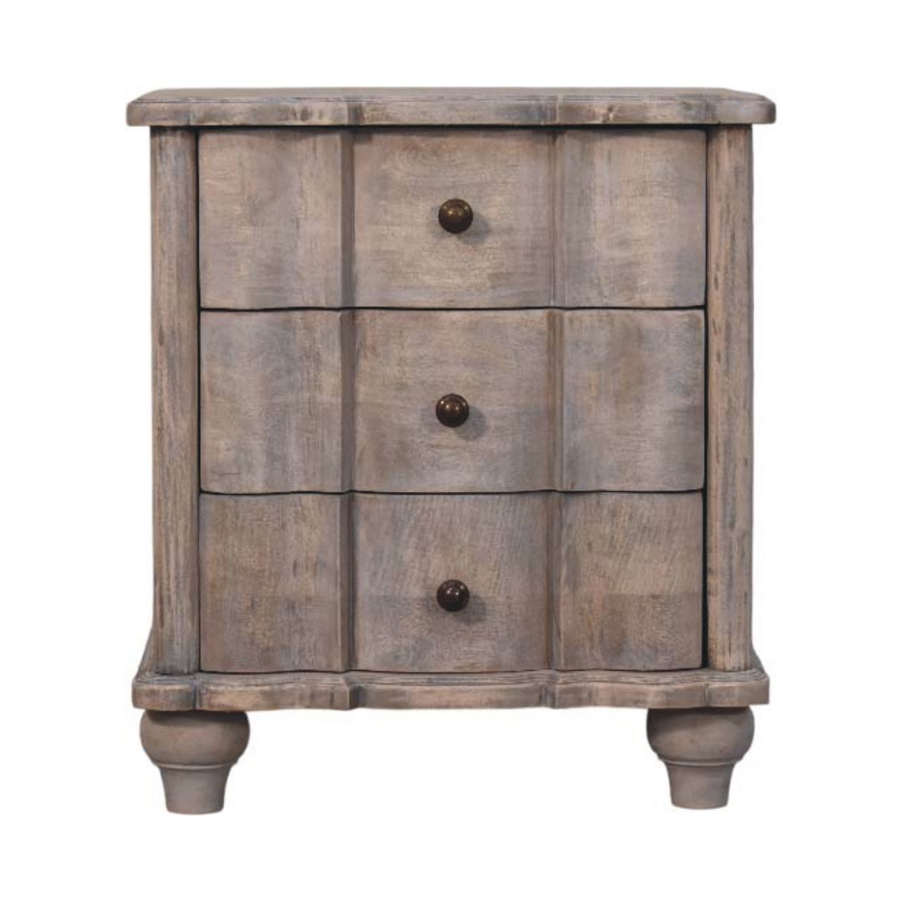 Solid Wood Beaumont Curved Nightstand, 3 Drawers, Grey