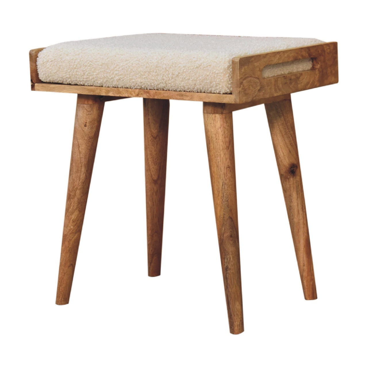 Solid Mango Wood Boucle Cream Tray Style Footstool