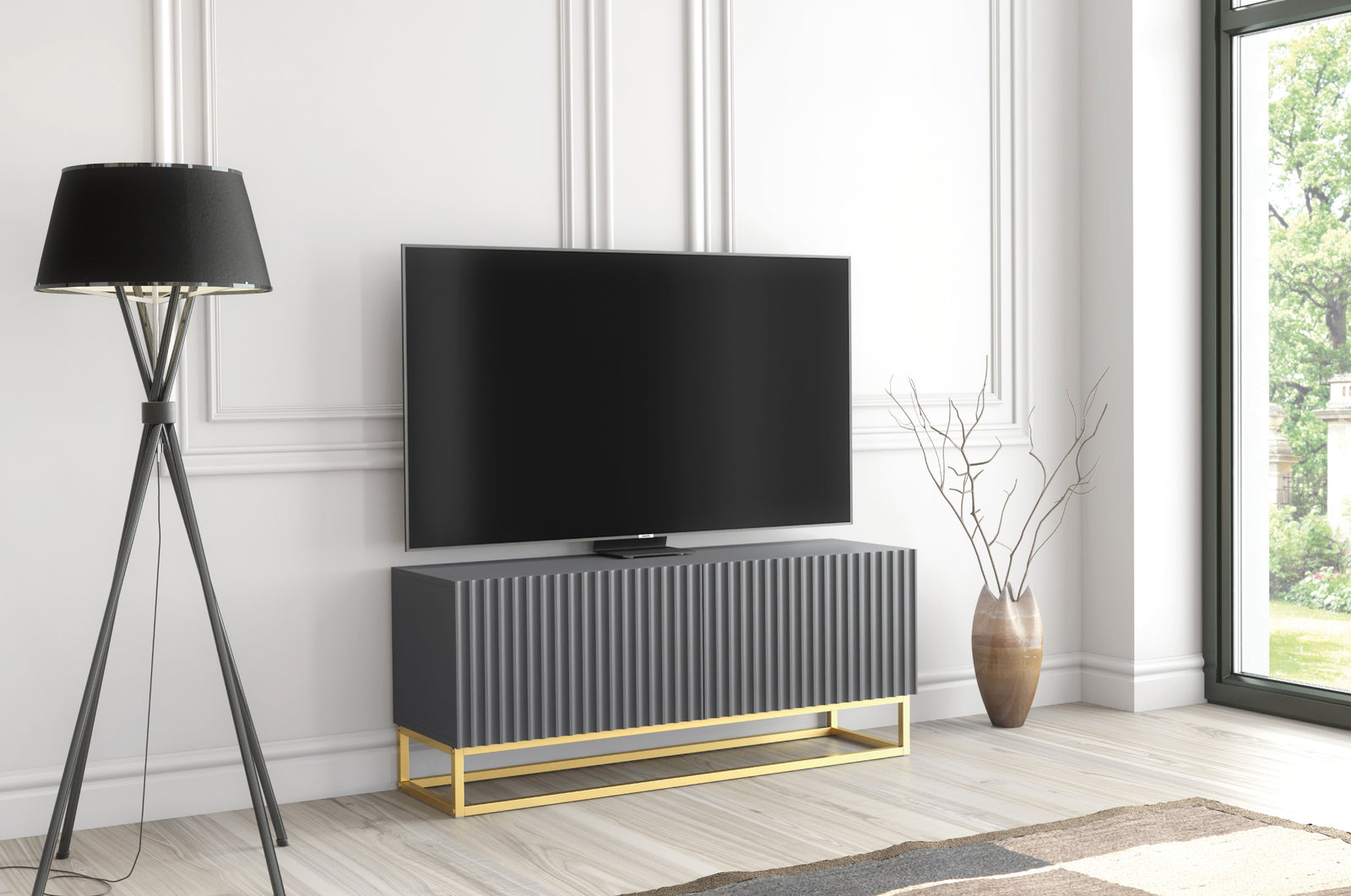 Ripple Tv Unit 100cm - Fluted Design | Large-Medium | Dark Grey