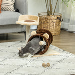 Cat Tree W/ Scratching Post, Bed, Cat Tunnel, Toy Ball | Brown
