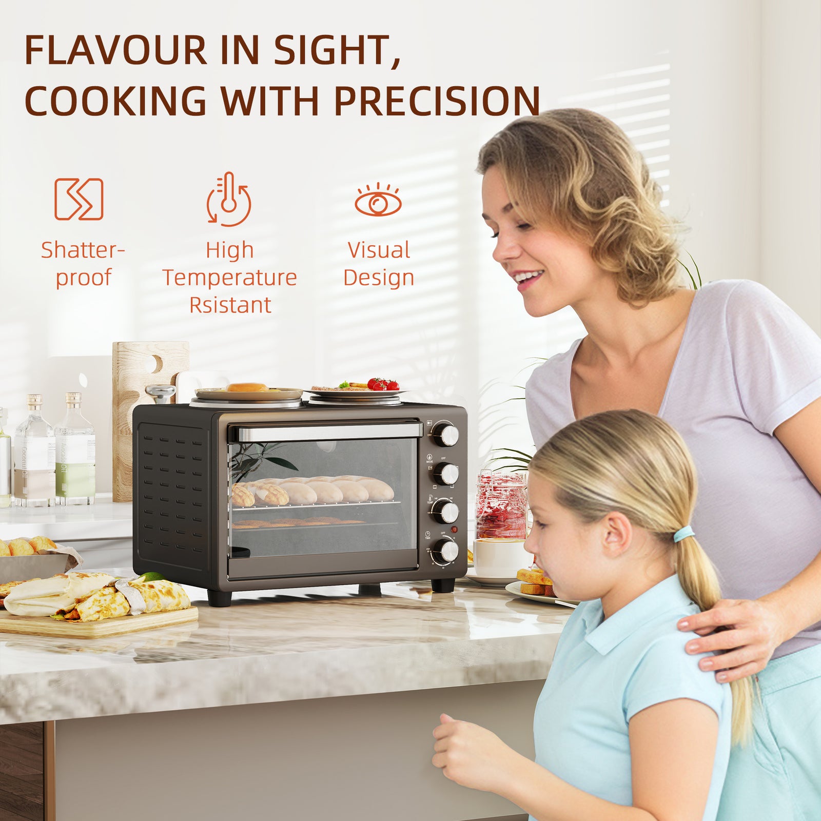 28l Countertop Toaster Oven With 2 Hot Plates, Grill, Roast
