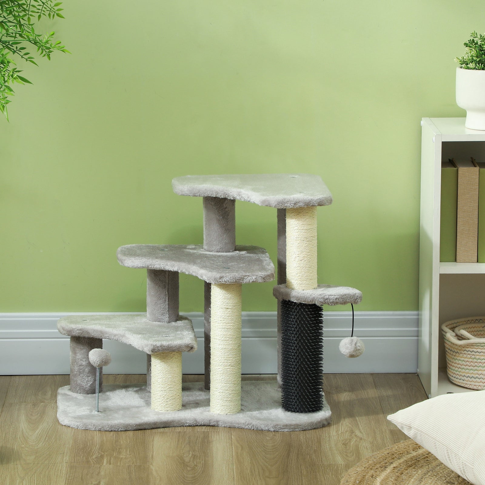 Cat Tree 2 In 1 Pet Stairs W/ Scratching Tickling Post, Light Grey
