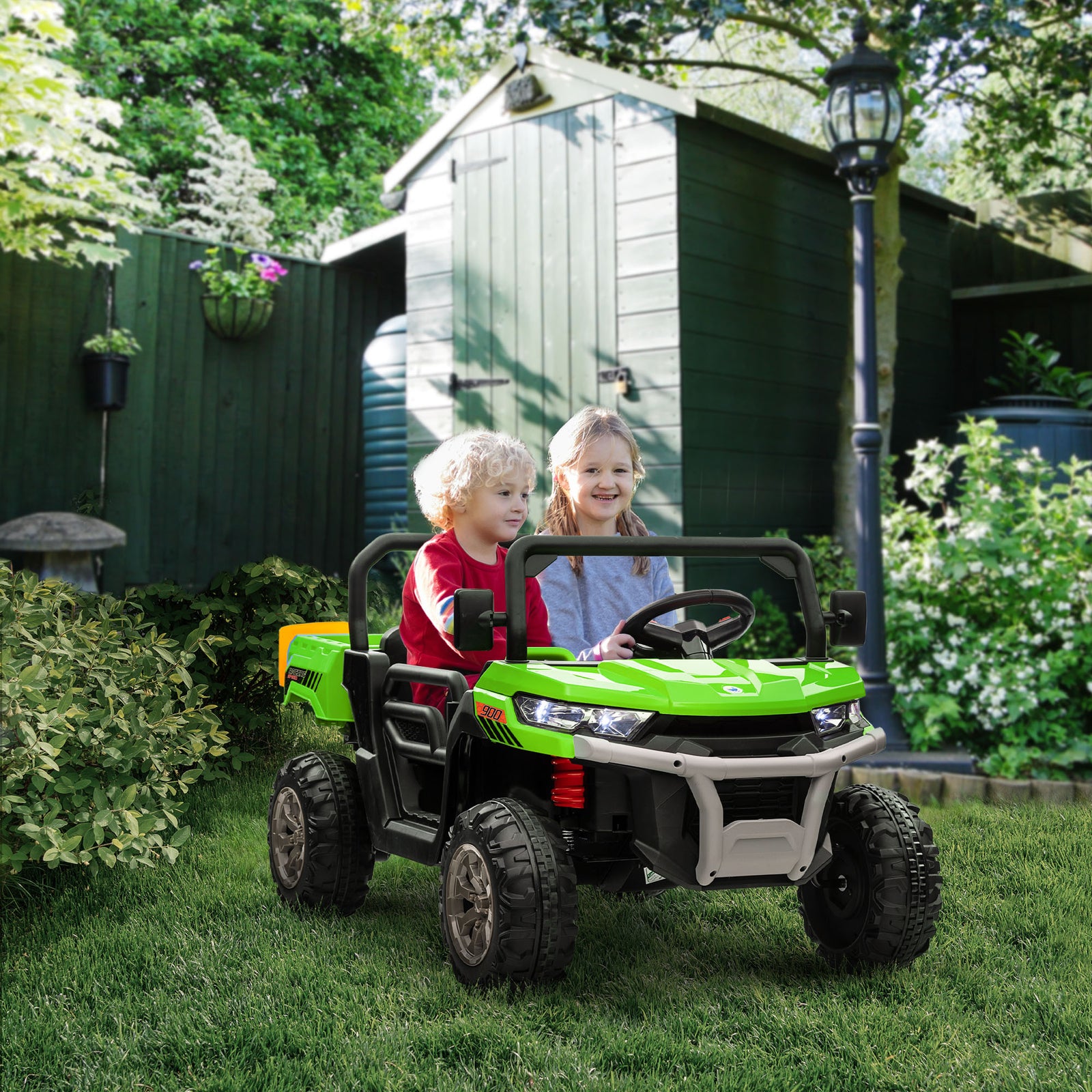 12v Two-seater Kids Electric Ride-on Car W/ Electric Bucket | Green