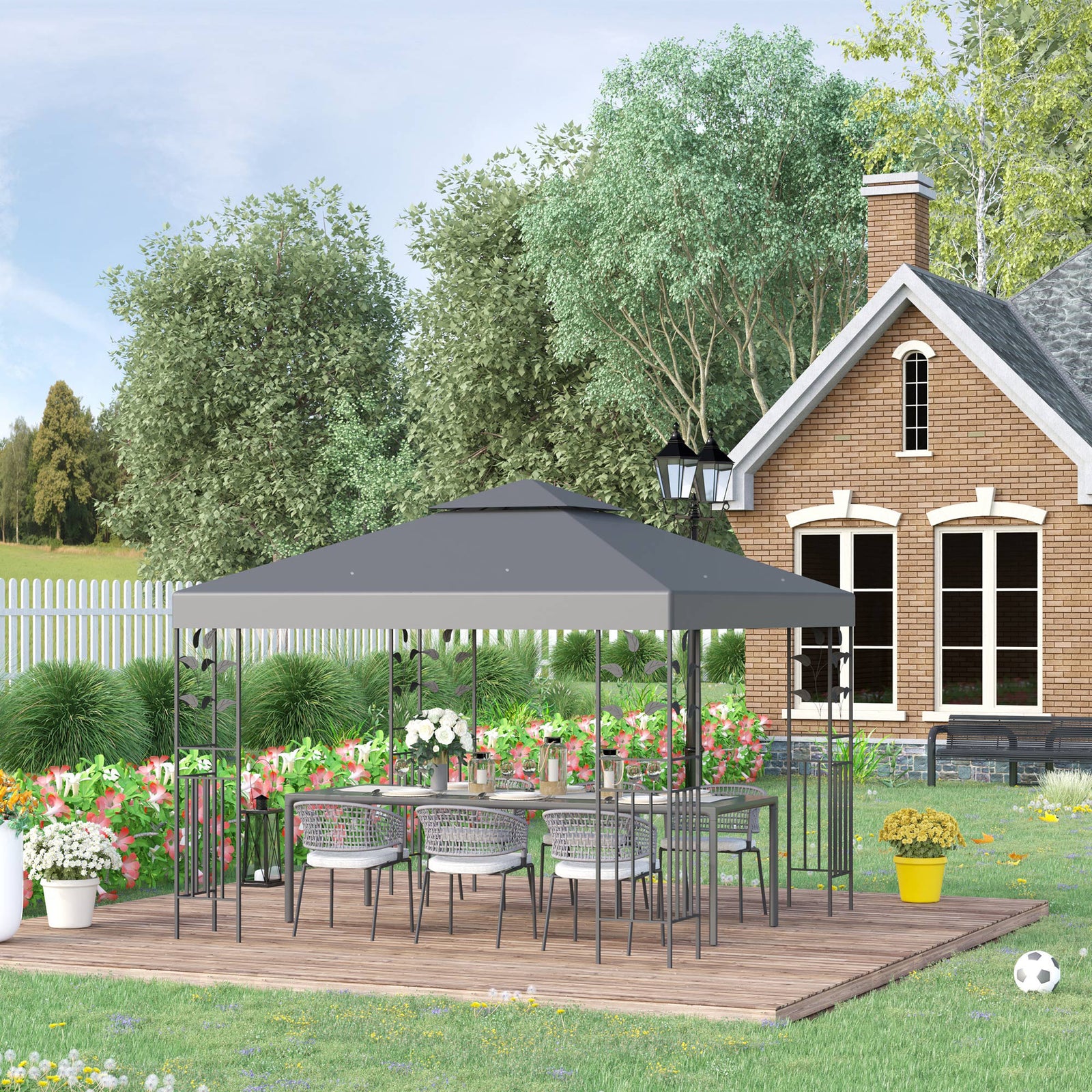 3m X 3m Outdoor Decorative Garden Gazebo Canopy Steel Frame