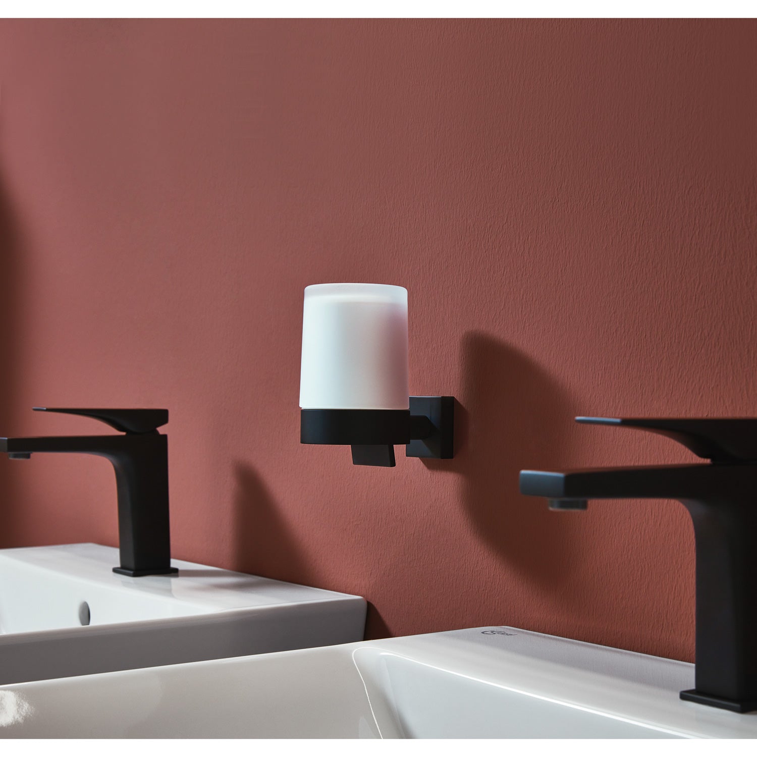 Frosted Glass 150ml Soap Dispenser With Square Wall Mount | Black